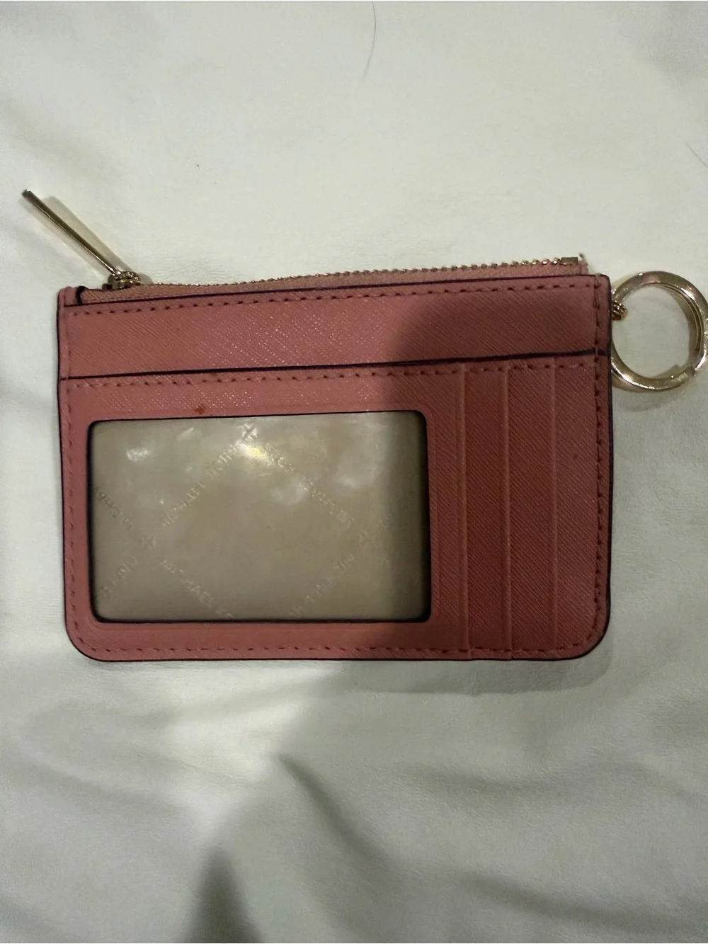Michael Kors Rose Pink Saffiano Leather Key Card Pouch with Gold Hardware